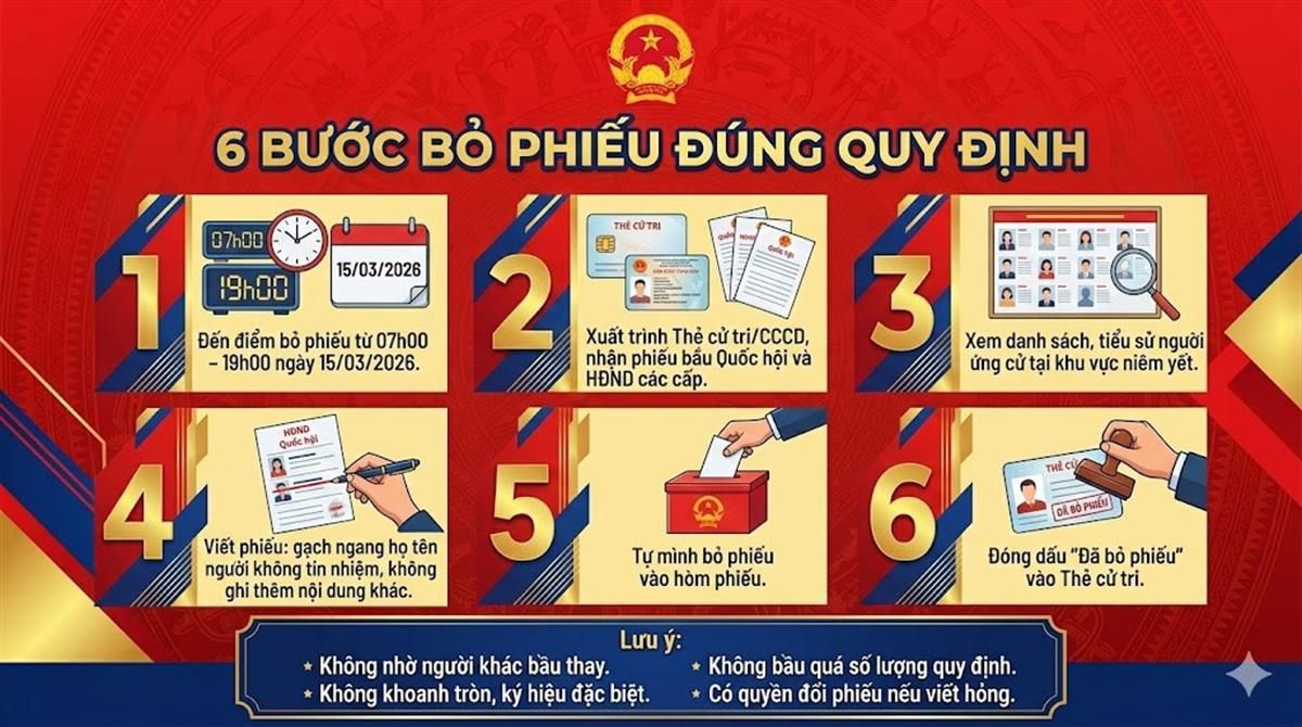 Quy trình bỏ phiếu bầu cử đại biểu Quốc hội khóa XVI và đại biểu Hội đồng nhân dân các cấp nhiệm kỳ 2026-2031